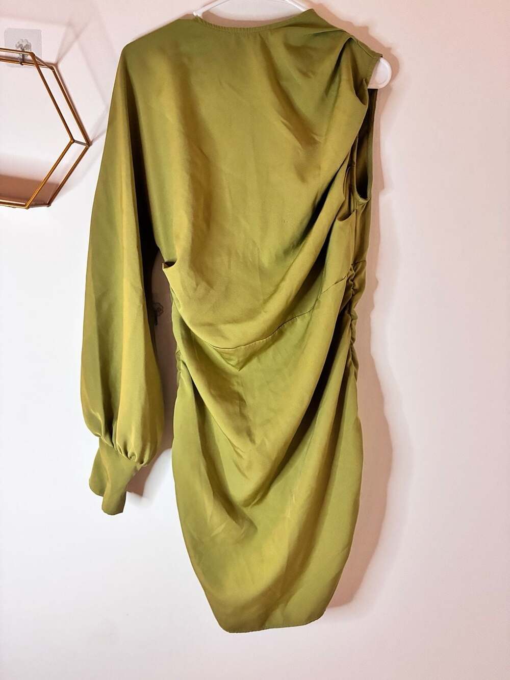 PrettyLittleThing Olive Green One Shoulder Ruched Mini Dress Size 12